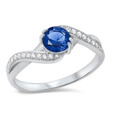 Load image into Gallery viewer, Sterling Silver Rhodium Plated Blue Sapphire CZ and Clear CZ Ring - silverdepot