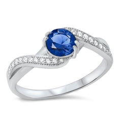 Sterling Silver Rhodium Plated Blue Sapphire CZ and Clear CZ Ring