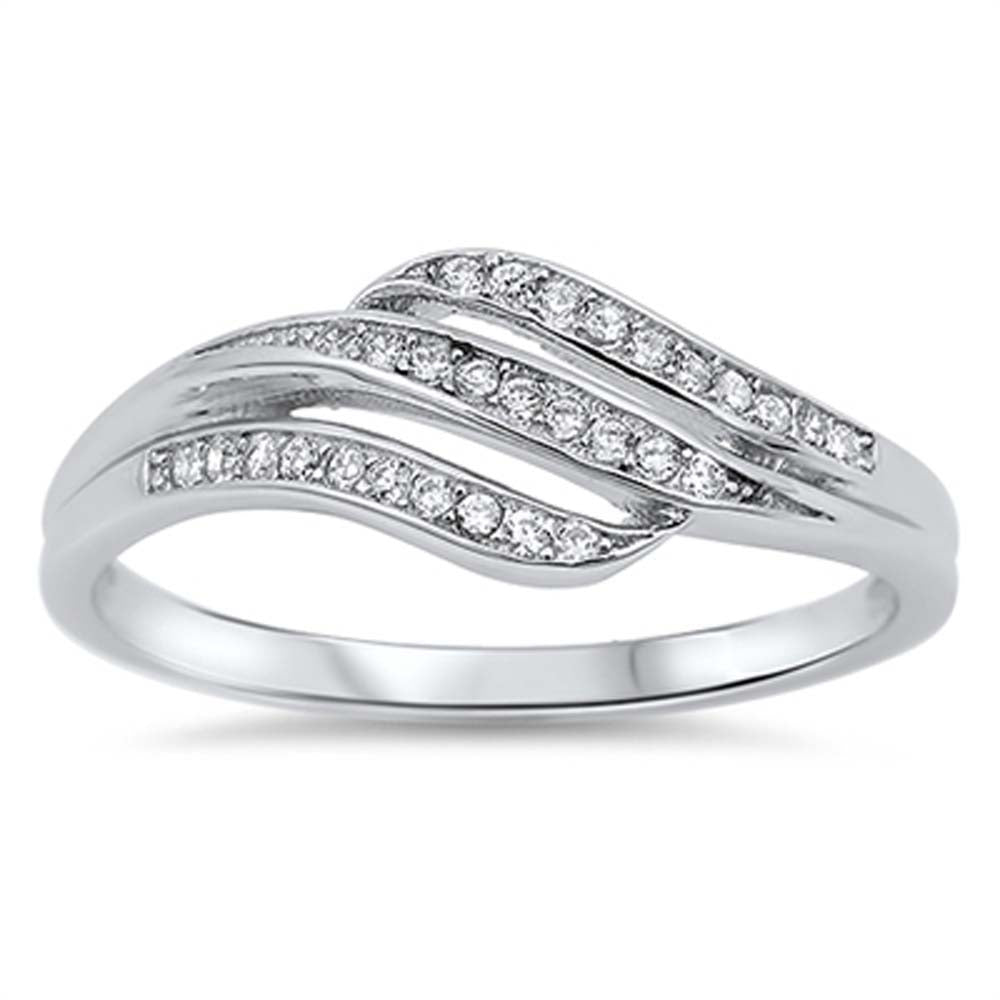 Sterling Silver Elegant Design with Clear Cz Band RingAnd Face Height of 8MM