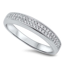 Load image into Gallery viewer, Sterling Silver Micro Pave Clear Cz Flat Band Ring with Face Height of 4MM