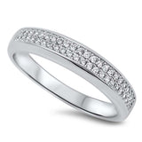 Sterling Silver Micro Pave Clear Cz Flat Band Ring with Face Height of 4MM