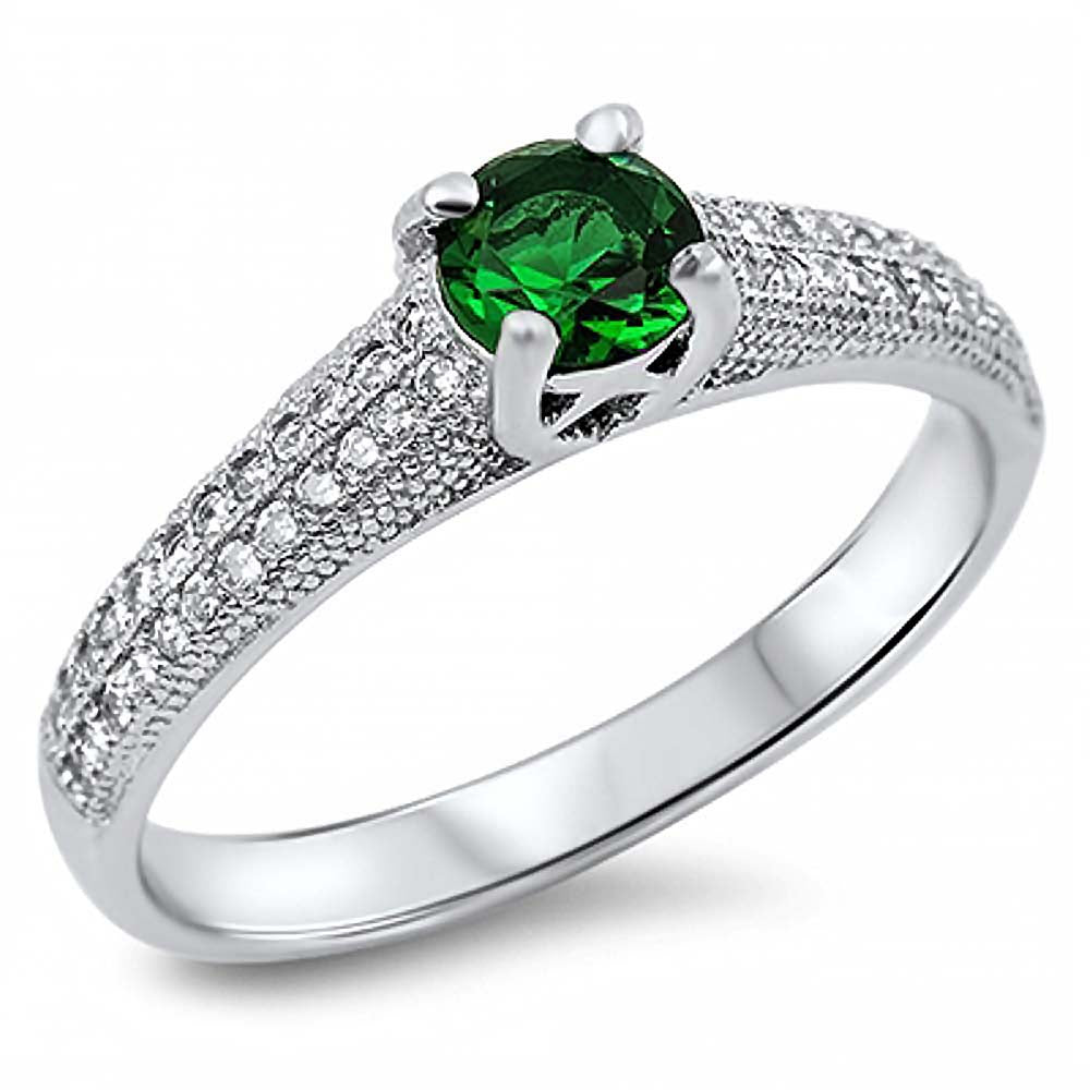 Sterling Silver Solitaire Round Emerald Cz with Clear Cz RingAnd Face Height of 5MM