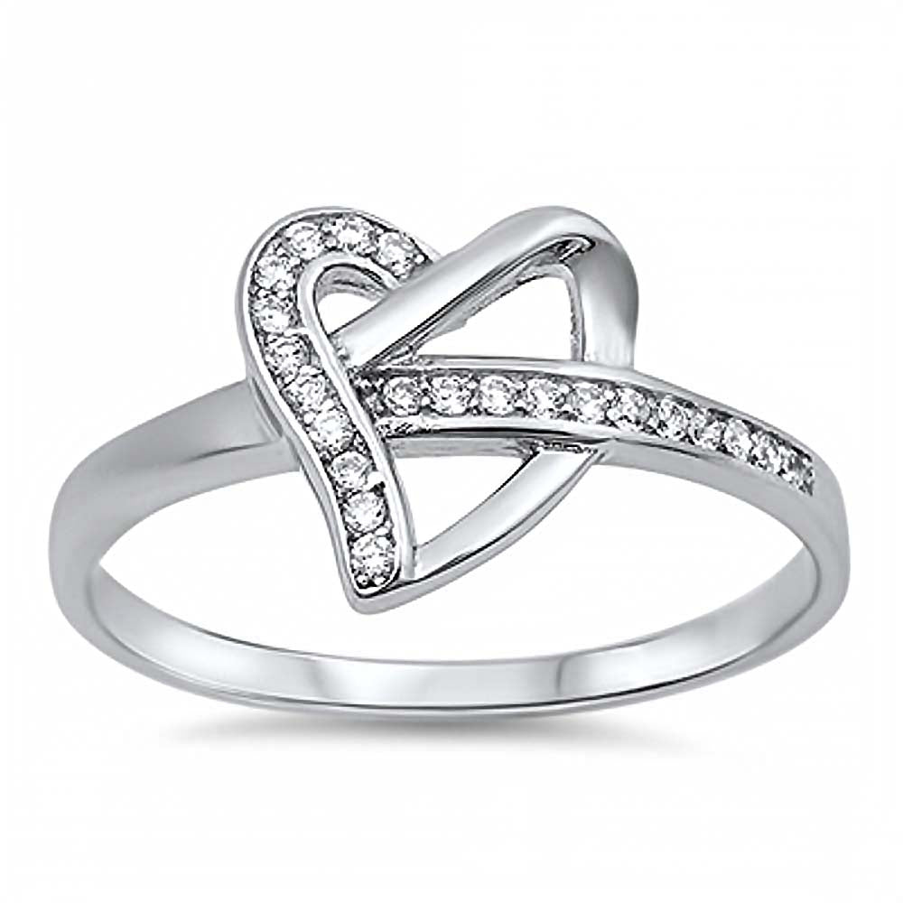 Sterling Silver Fancy Heart Knot Design with Clear Cz RingAnd Face Height of 10MM