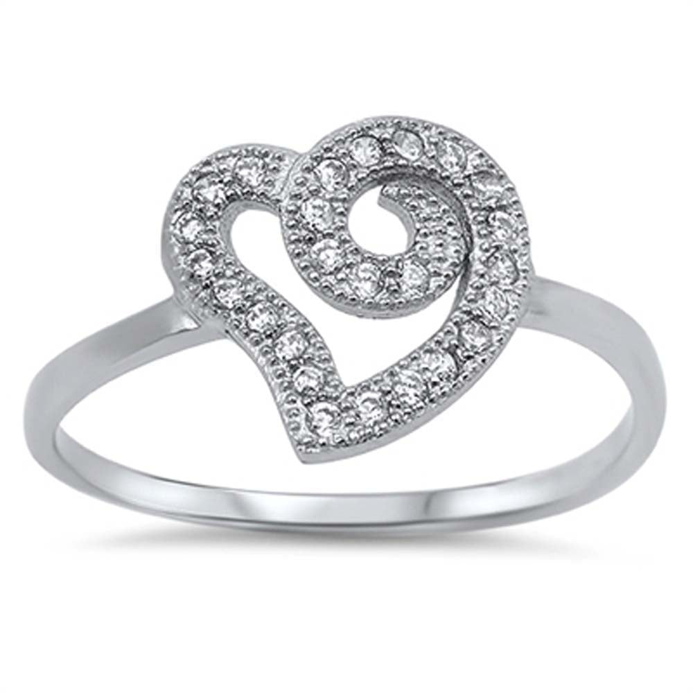 Sterling Silver Trendy Heart Design with Clear Cz RingAnd Face Height of 10MM