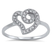 Load image into Gallery viewer, Sterling Silver Trendy Heart Design with Clear Cz RingAnd Face Height of 10MM