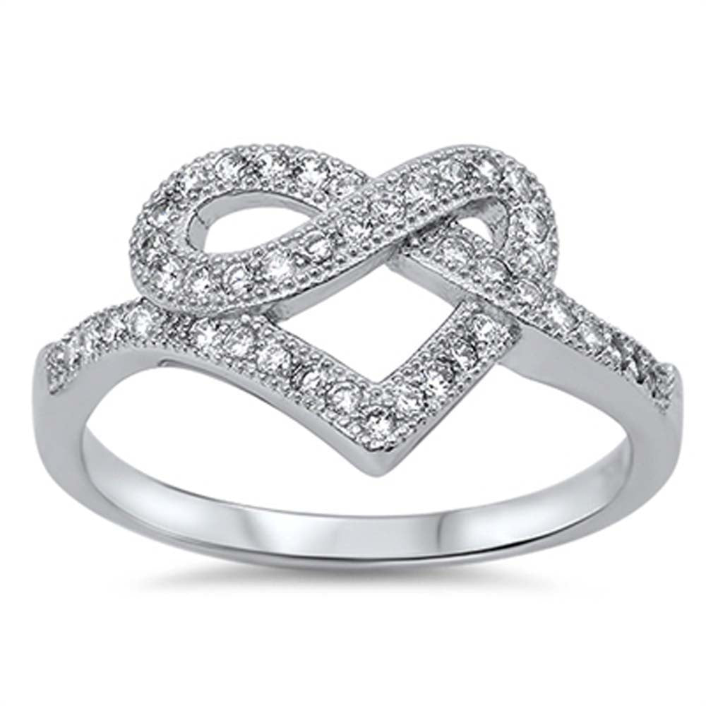 Sterling Silver Stylish Heart Infinity Design with Clear Cz Ring, Face Height of 12MM