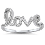 Sterling Silver Cursive Love Design with Clear Cz RingAnd Face Height of 10MM