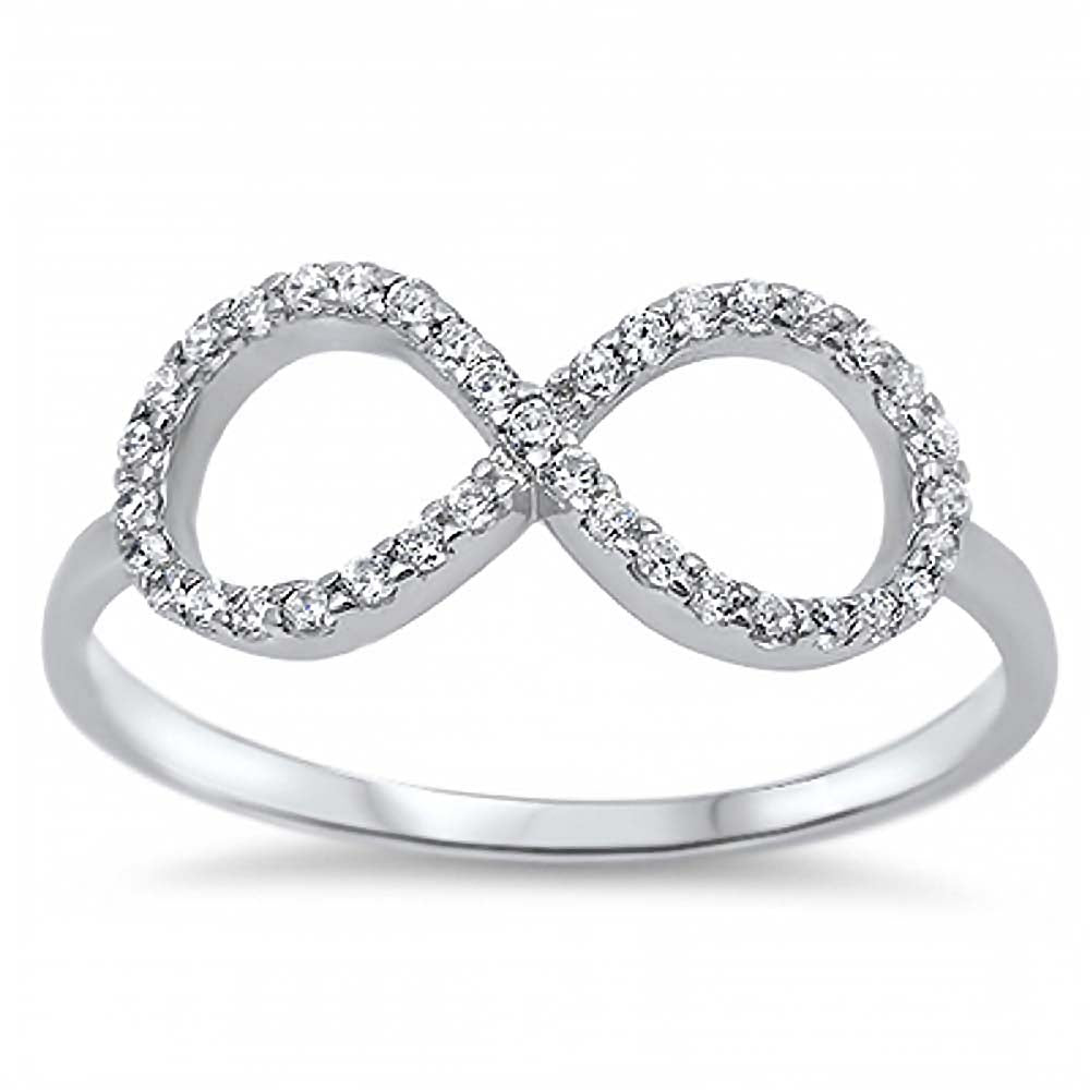 Sterling Silver Modish Inifinity Design with Clear Cz RingAnd Face Height of 8MM