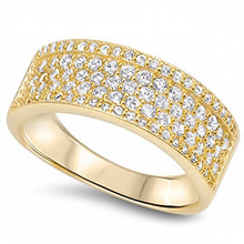 Load image into Gallery viewer, Sterling Silver Yellow Gold Plated Wedding Band Shaped Clear CZ RingAnd Face Height 8mm