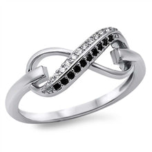 Load image into Gallery viewer, Sterling Silver Modish Infinity Band with Clear and Black Czs Inlaid RingAnd Face Height of 8MM