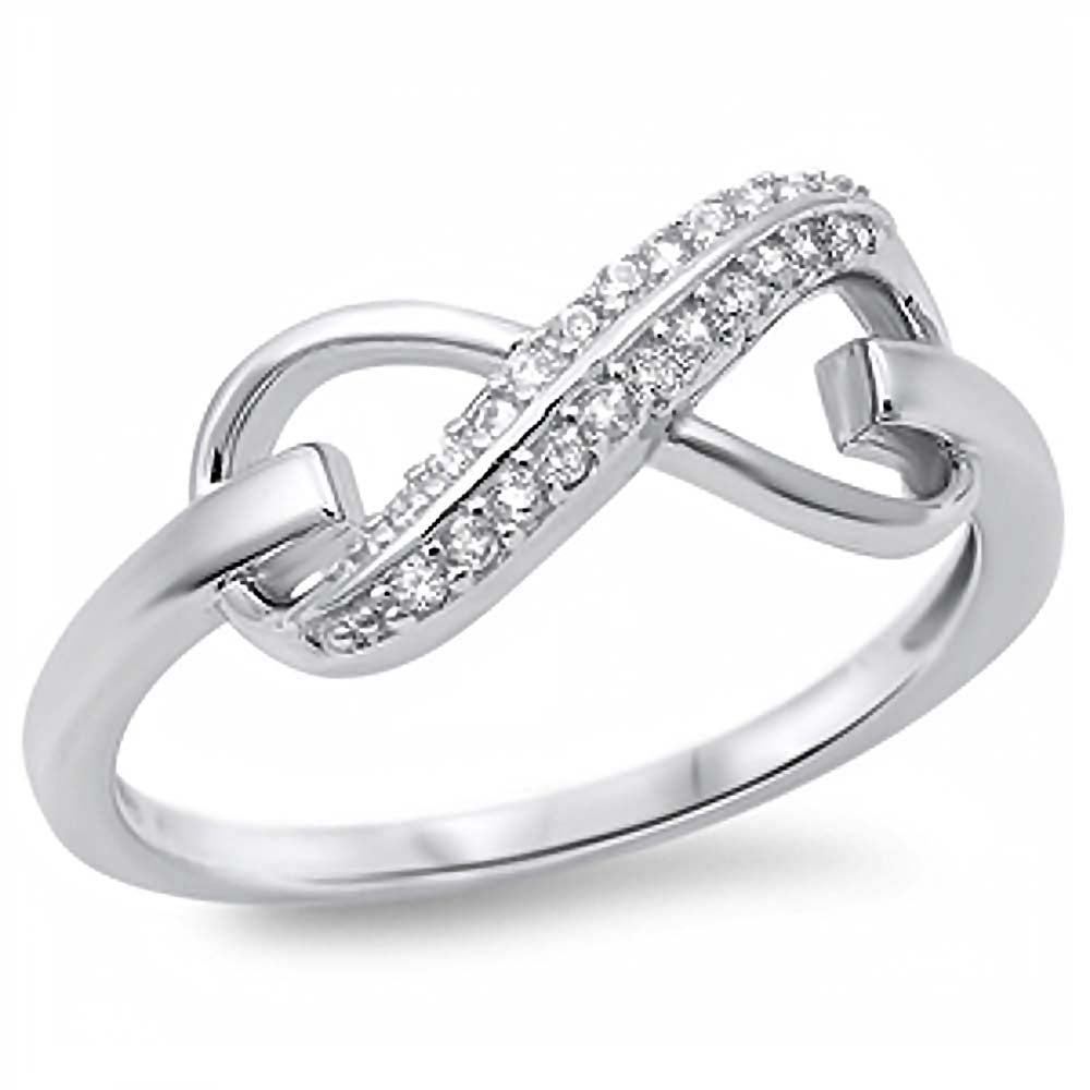 Sterling Silver Modish Infinity Band with Clear Czs Inlaid RingAnd Face Height of 8MM