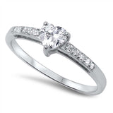 Sterling Silver Classy Solitaire Heart Cut Clear Cz Ring with Face Height of 6MM