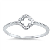 Load image into Gallery viewer, Sterling Silver Trendy Open Clover Flower Design Inlaid with Clear Czs Fancy Band RingAnd Face Height of 7MM