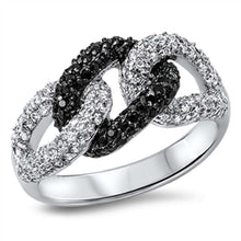 Load image into Gallery viewer, Sterling Silver Loop Shaped Black And Clear CZ RingAnd Face Height 11mm