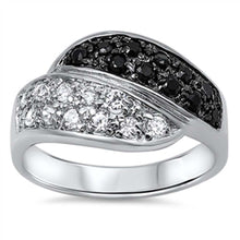 Load image into Gallery viewer, Sterling Silver Double Wave Shaped Black And Clear CZ RingAnd Face Height 12mm