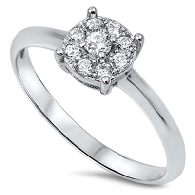 Sterling Silver Elegant Solitaire Round Clear Cz Ring with Face Height of 7MM