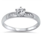 Sterling Silver Stylish Solitaire 6 Prongs Set with Round Clear Cz and Band Inlaid with Czs RingAnd Face Height of 6MM