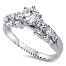 Load image into Gallery viewer, Sterling Silver Solitaire 6 Prongs Set with Round Clear Cz on Center and Band Set with Baguette Clear Czs RingAnd Face Height of 7MM