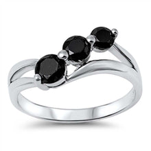 Load image into Gallery viewer, Sterling Silver Classy Slanted Three Round Cut Black Czs Design Ring with Face Heigth of 8MM