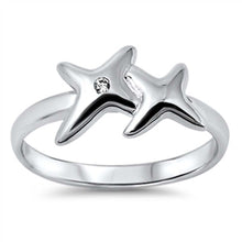 Load image into Gallery viewer, Sterling Silver Fancy Double Stars Inlaid with Single Clear Cz RingAnd Face Height of 9MM