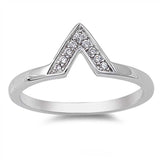 Sterling Silver Stylish V Shaped Band Ring with Clear Czs Inlaid