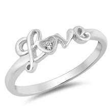 Load image into Gallery viewer, Sterling Silver Trendy  Love  Cursive Design with Clear Cz RingAnd Face Height of 7MM