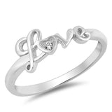 Sterling Silver Trendy  Love  Cursive Design with Clear Cz RingAnd Face Height of 7MM