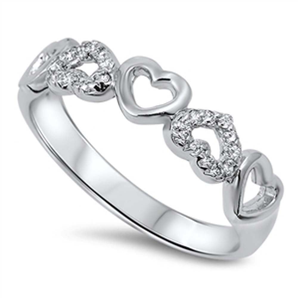 Sterling Silver Trendy Upside Down Multi Cut-Out Heart Design with Clear CzsAnd Face Height of 6MM