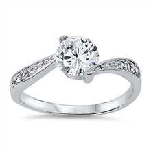 Load image into Gallery viewer, Sterling Silver Elegant Tension Set with Round Cut Clear Cz Center and Micro Paved Czs Band Ring with Face Height of 7MM