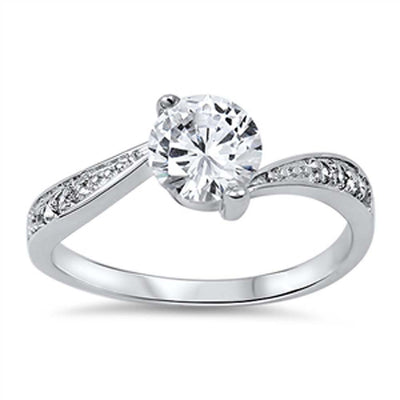 Sterling Silver Elegant Tension Set with Round Cut Clear Cz Center and Micro Paved Czs Band Ring with Face Height of 7MM