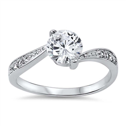 Sterling Silver Elegant Tension Set with Round Cut Clear Cz Center and Micro Paved Czs Band Ring with Face Height of 7MM