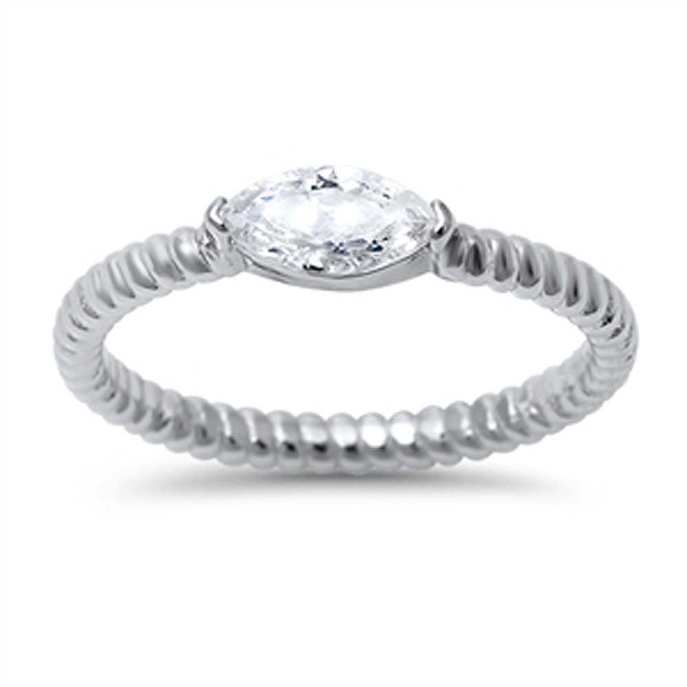 Sterling Silver Classy Marquise Cut Clear Cz Twisted Band Ring with Face Height of 4MM