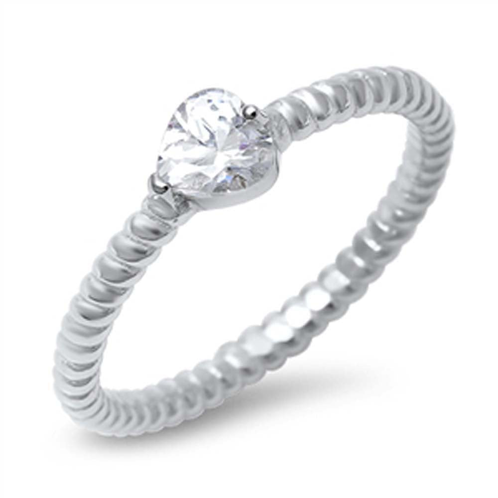Sterling Silver Classy Pearshape Cut Clear Cz Twisted Band Ring with Face Height of 5MM