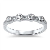 Sterling Silver Four Round Cut Clear Czs on Bezel Setting Fancy Band RingAnd Face Height of 4MM