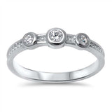 Sterling Silver Three Round Cut Clear Czs on Bezel Setting Fancy Band RingAnd Face Height of 5MM