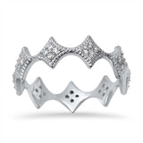 Sterling Silver Fany Multi Diamond Shaped Design Inlaid with Clear Czs Band RingAnd Face Height of 7MM