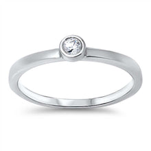 Load image into Gallery viewer, Sterling Silver Simple Band Ring with Single Clear Cz on Bezel SettingAnd Face Height of 4MM