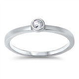 Sterling Silver Simple Band Ring with Single Clear Cz on Bezel SettingAnd Face Height of 4MM