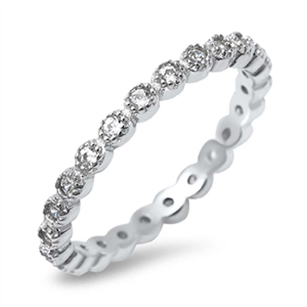 Sterling Silver Modish Eternity Band Set with Clear Czs RingAnd Band Width of 3MM