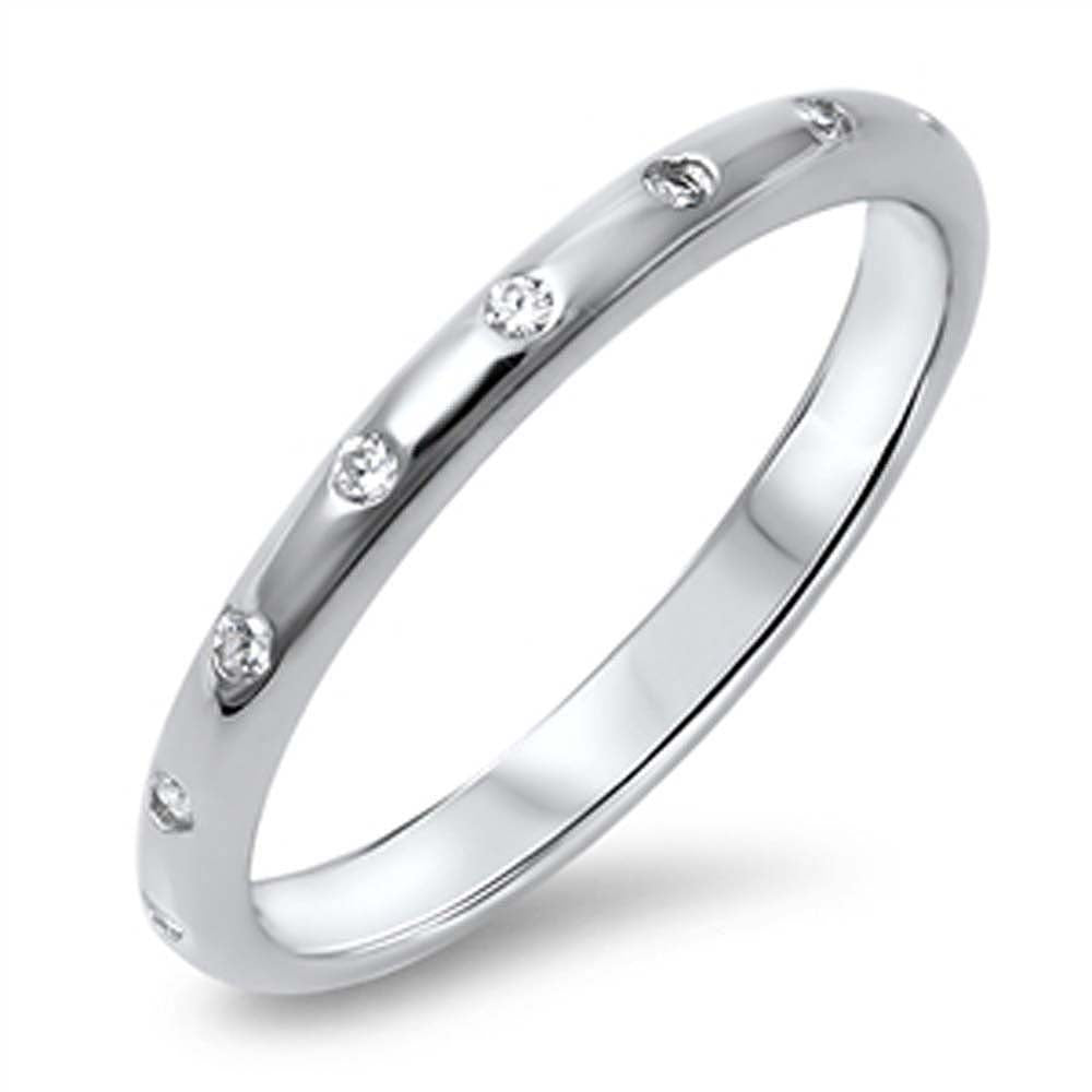 Sterling Silver Classy Band Ring Set with Multi Clear CzsAnd Band Width of 3MM