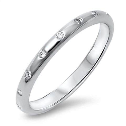 Sterling Silver Classy Band Ring Set with Multi Clear CzsAnd Band Width of 3MM