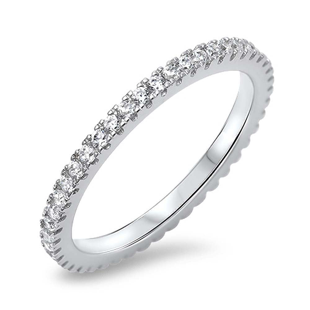 Sterling Silver Eternity Band Ring Set with Clear CzsAnd Band Width of 3MM
