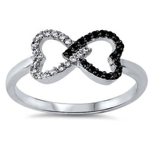 Load image into Gallery viewer, Sterling Silver Interlocking Hearts Design Inlaid with Clear and Black CzsAnd Face Height of 8MM