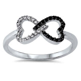 Sterling Silver Interlocking Hearts Design Inlaid with Clear and Black CzsAnd Face Height of 8MM