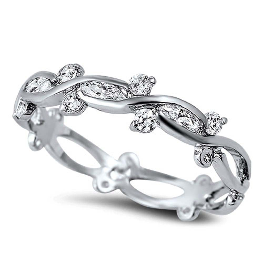 Sterling Silver Stylish Vine Design with Clear CzsAnd Face Height of 5MM