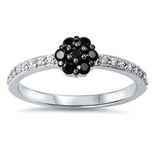 Load image into Gallery viewer, Sterling Silver Fancy Flower Prong Set with Black Czs Eternity Band Ring Inlaid with Clear CzsAnd Face Height of 6MM