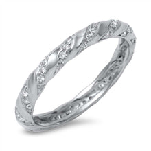 Load image into Gallery viewer, Sterling Silver Stylish Twisted Line Pattern Design Inlaid with Clear Cz Stones RingAnd Band Width of 3MM