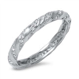 Sterling Silver Stylish Twisted Line Pattern Design Inlaid with Clear Cz Stones RingAnd Band Width of 3MM