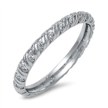 Load image into Gallery viewer, Sterling Silver Fancy Twisted Line Pattern Design Embedded with Clear Cz Stones RingAnd Band Width of 3MM