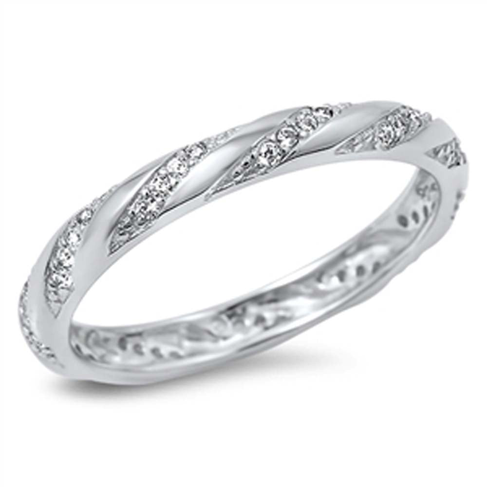 Sterling Silver Fancy Strip Clear Czs Design Band Ring with Band Width of 3MM